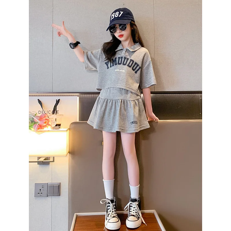 

Girls' Summer NewpoloShirt Set Dress for Big Kids Summer Fashionable Stylish Children's Korean Style Dress Summer Outfit