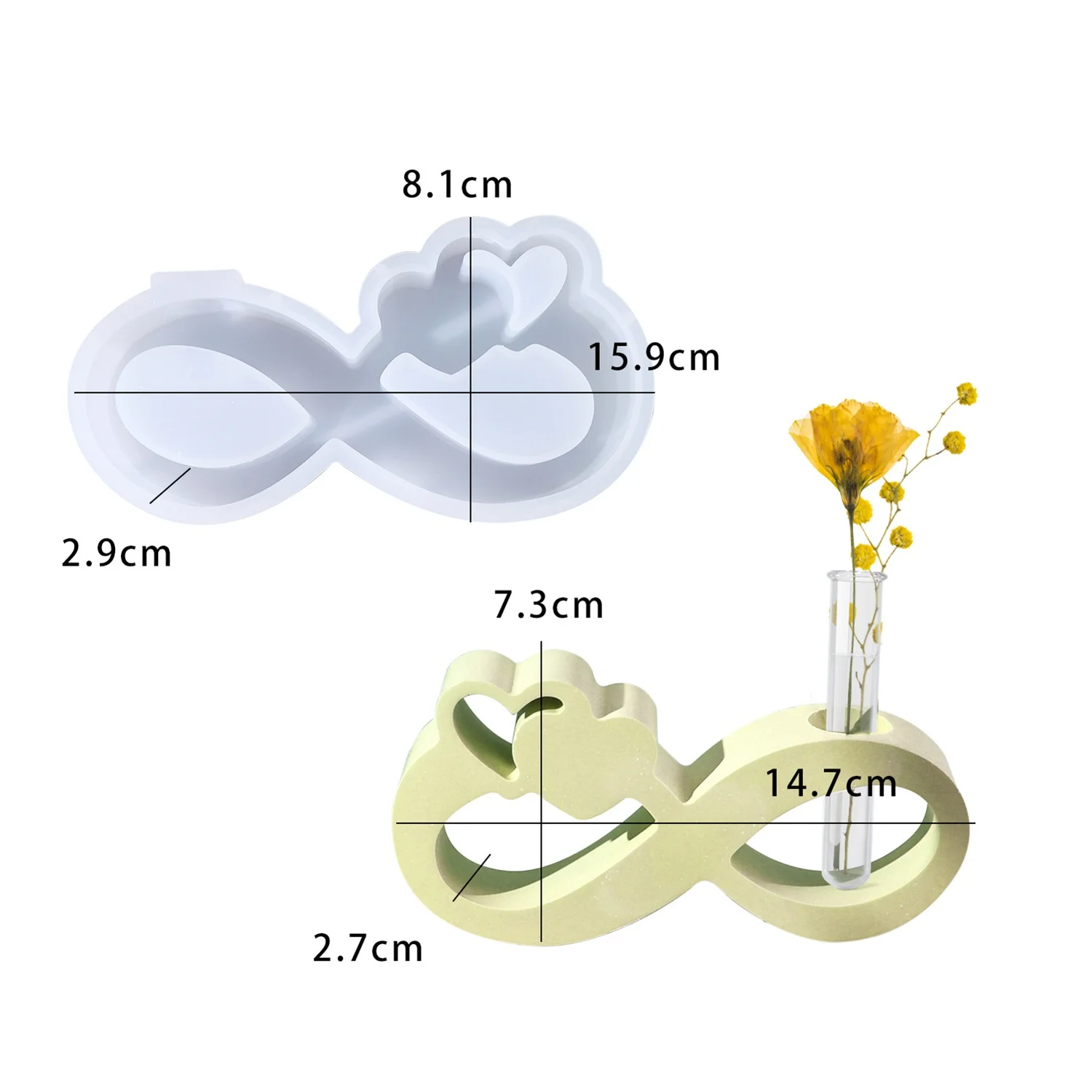 DIY Unendliche Liebe Herz Hydroponische Reagenzglas-Vase Silikonform 3D Blumenarrangement Dekoration Epoxidharz-Form