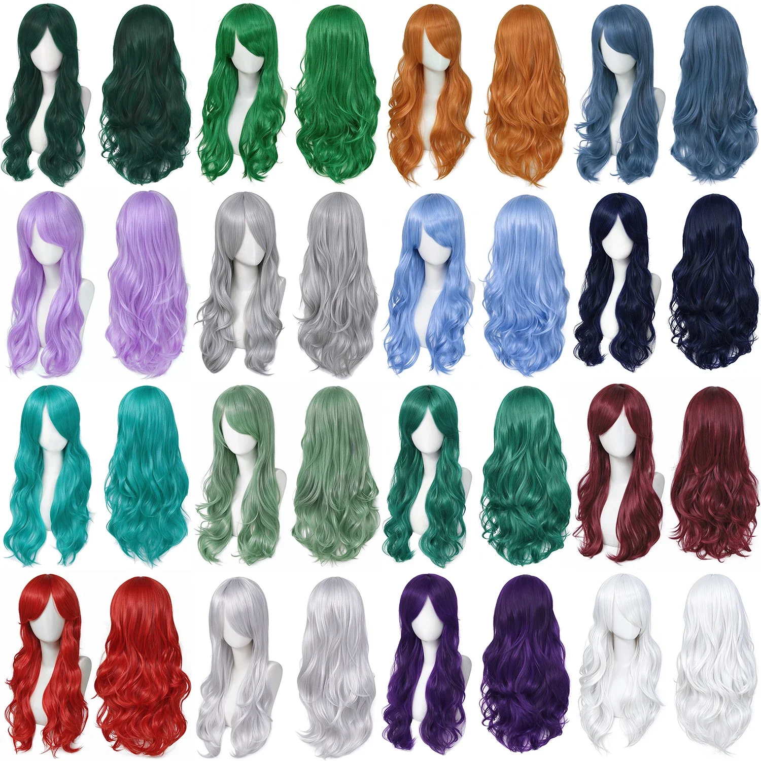 Synthetic Hair Wavy Long Cosplay Wig with Bangs Periwinkle Blue Color Anime Lolita Wig Halloween Costume Party Wigs for Women