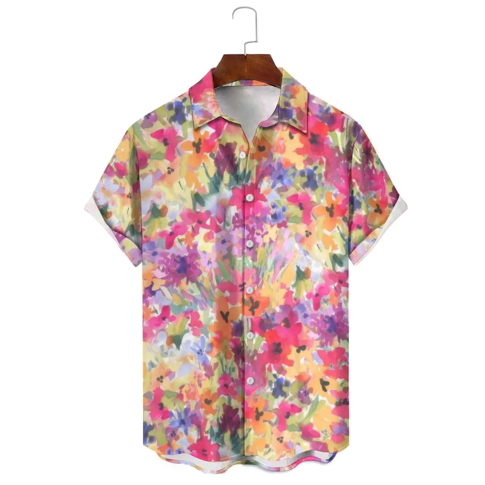 

Men's/Women's Fashion Summer Gradient Color Oil Painting Style Print Breathable Large Size Loose Casual Lapel Short-SleevedShirt