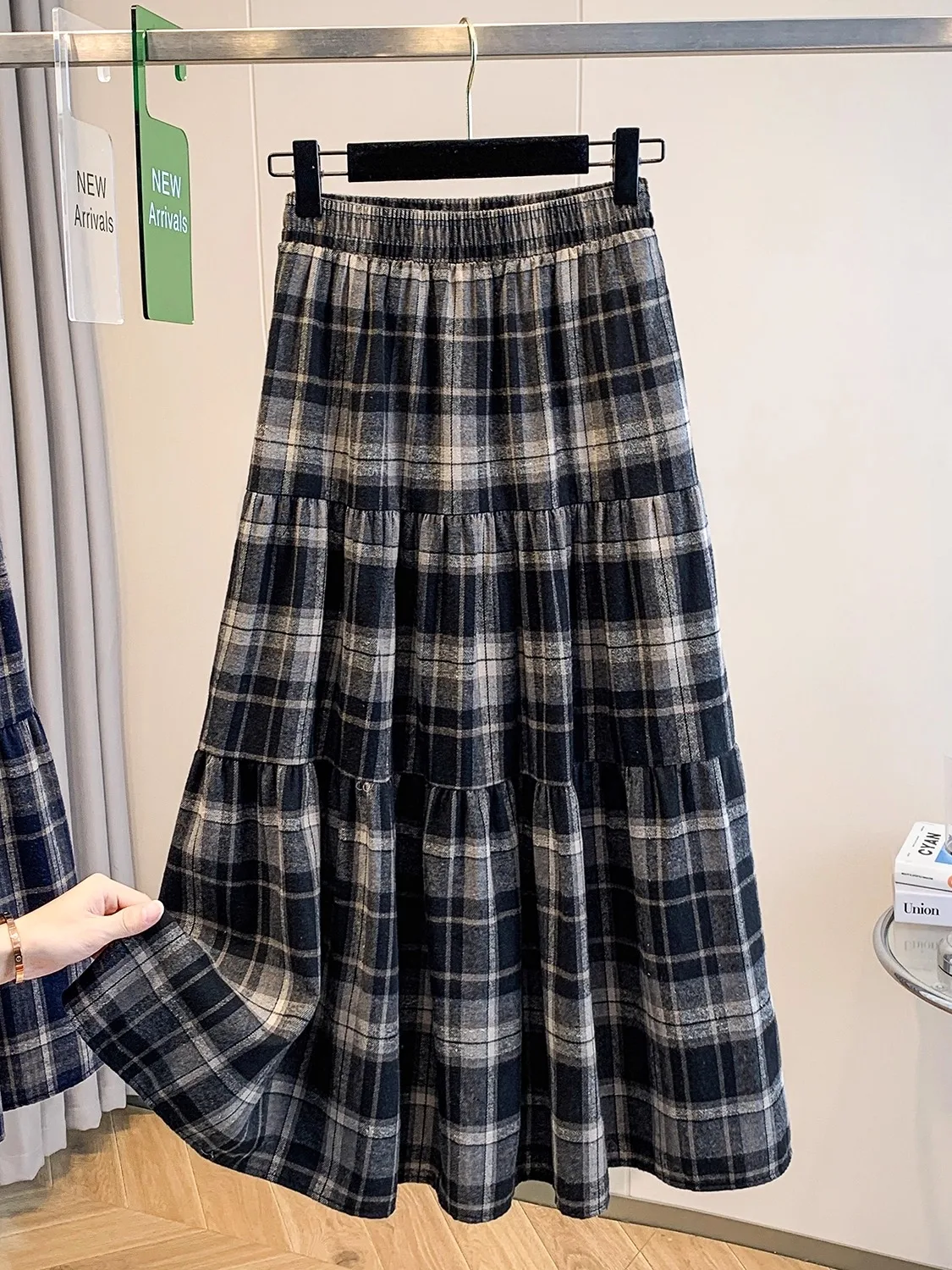 

Модная ретро-юбка в клетку для женщин, свободная, с высокой талией, скрывающая бедра, с разрезами, для осени и зимы, больших размеров, для повседневной носки