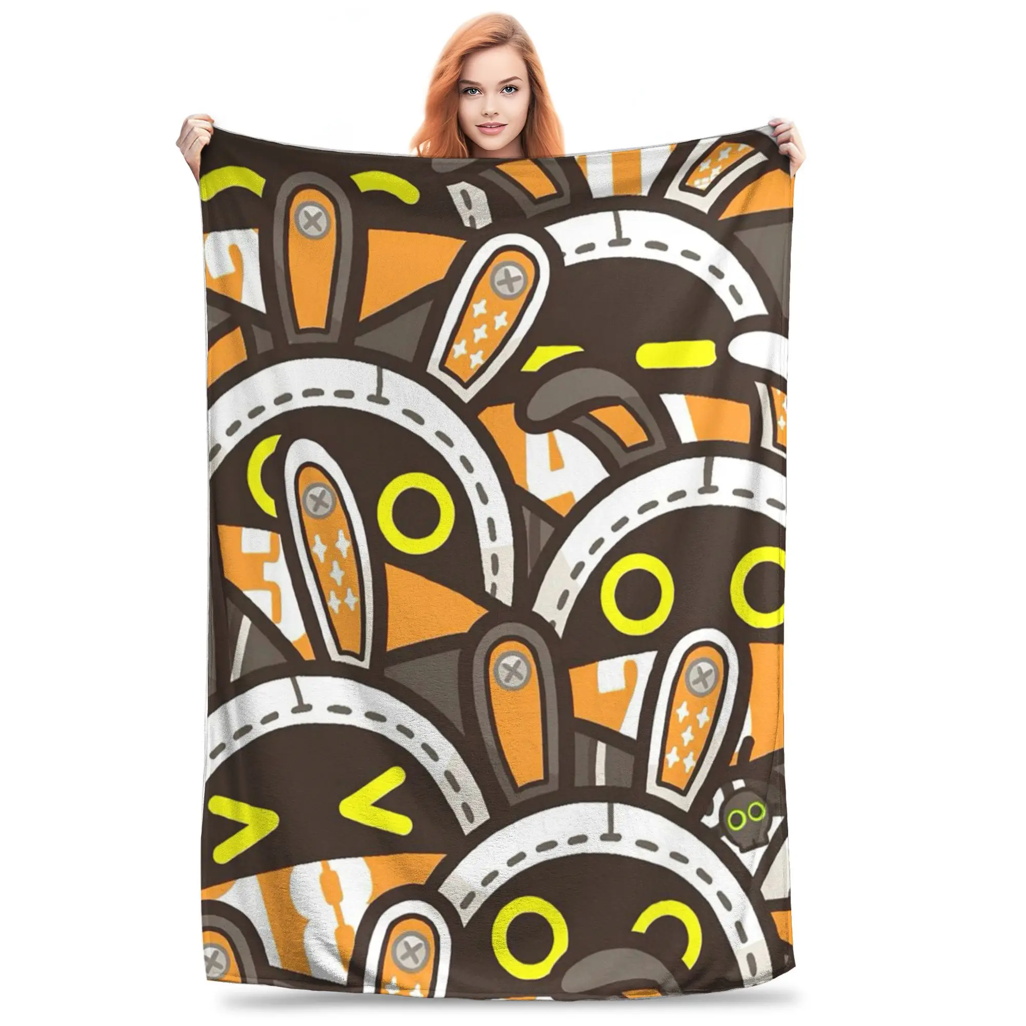 Flannel Throw Blanket Zenless Zone Zero Bangboo Orange Warm Plush Blankets Soft Bedspread for Bed Living room Home Travel Couch