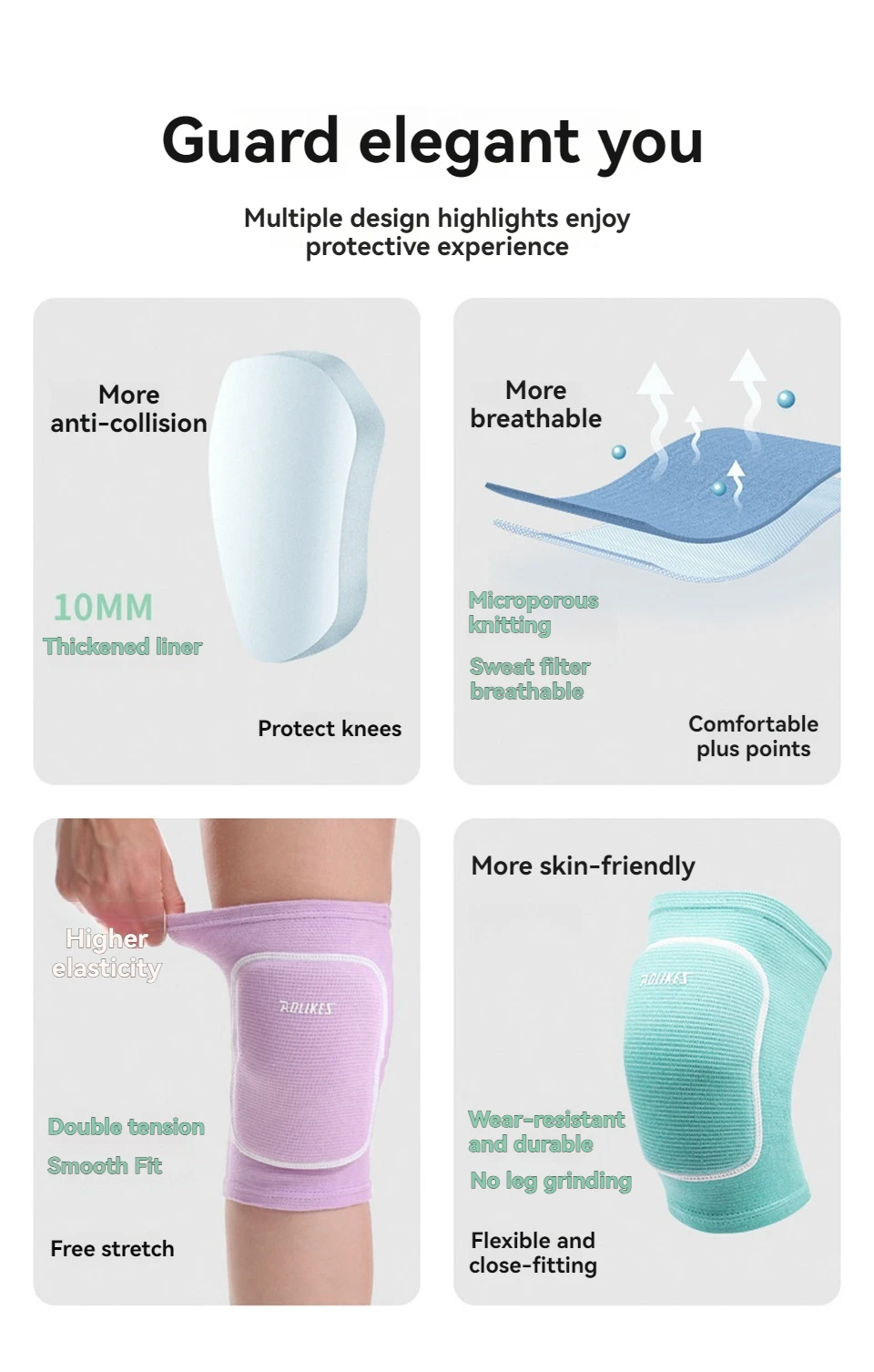 AOLIKES Volleyball-Knieschützer, Knieschützer für Damen, Herren, Kniebandage für Basketball, Volleyball, Fußball, Tanz, Yoga, Tennis, Laufen – Detail 5