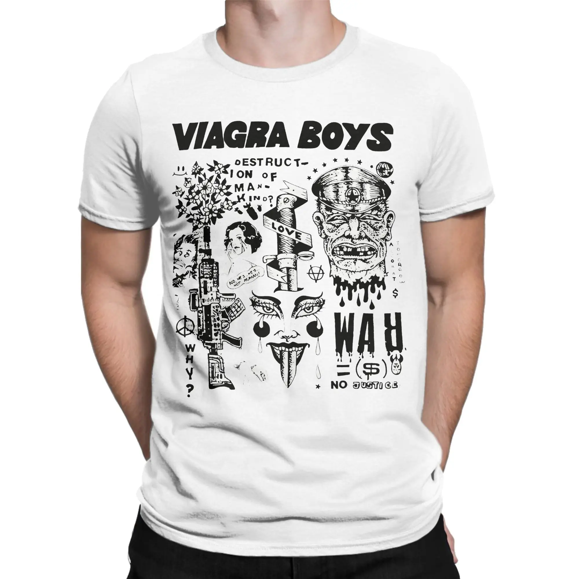Viagra Boys T-Shirts for Men Band Vintage Pure Cotton Tee Shirt Round Neck Short Sleeve T Shirts Birthday Present Clothes
