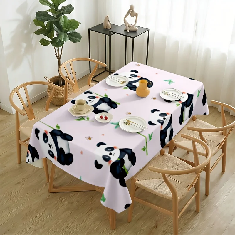 1pc 2D Flat Cute Panda Print Rectangular Tablecloth, Spring Summer Party Picnic Decor for Restaurant & Home