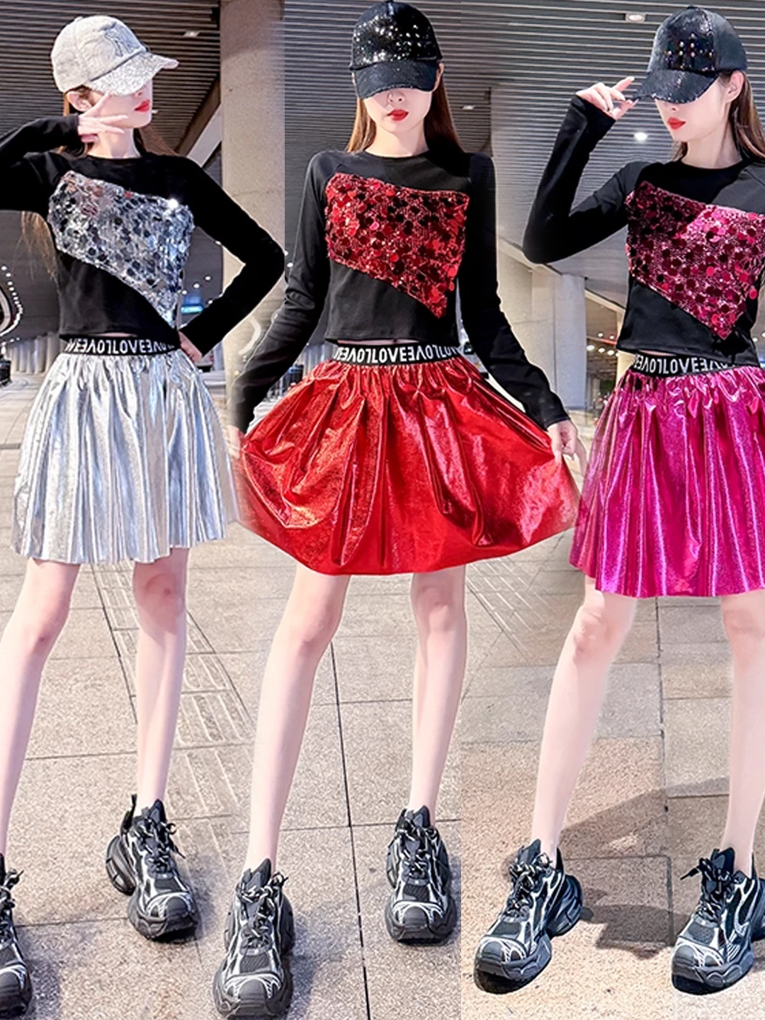 

Kpop Female Group Stage Set Loose Women's Clothing Sparkling Student Jazz Dance Outfit Performance Uniform Chinese Cotton Tra...