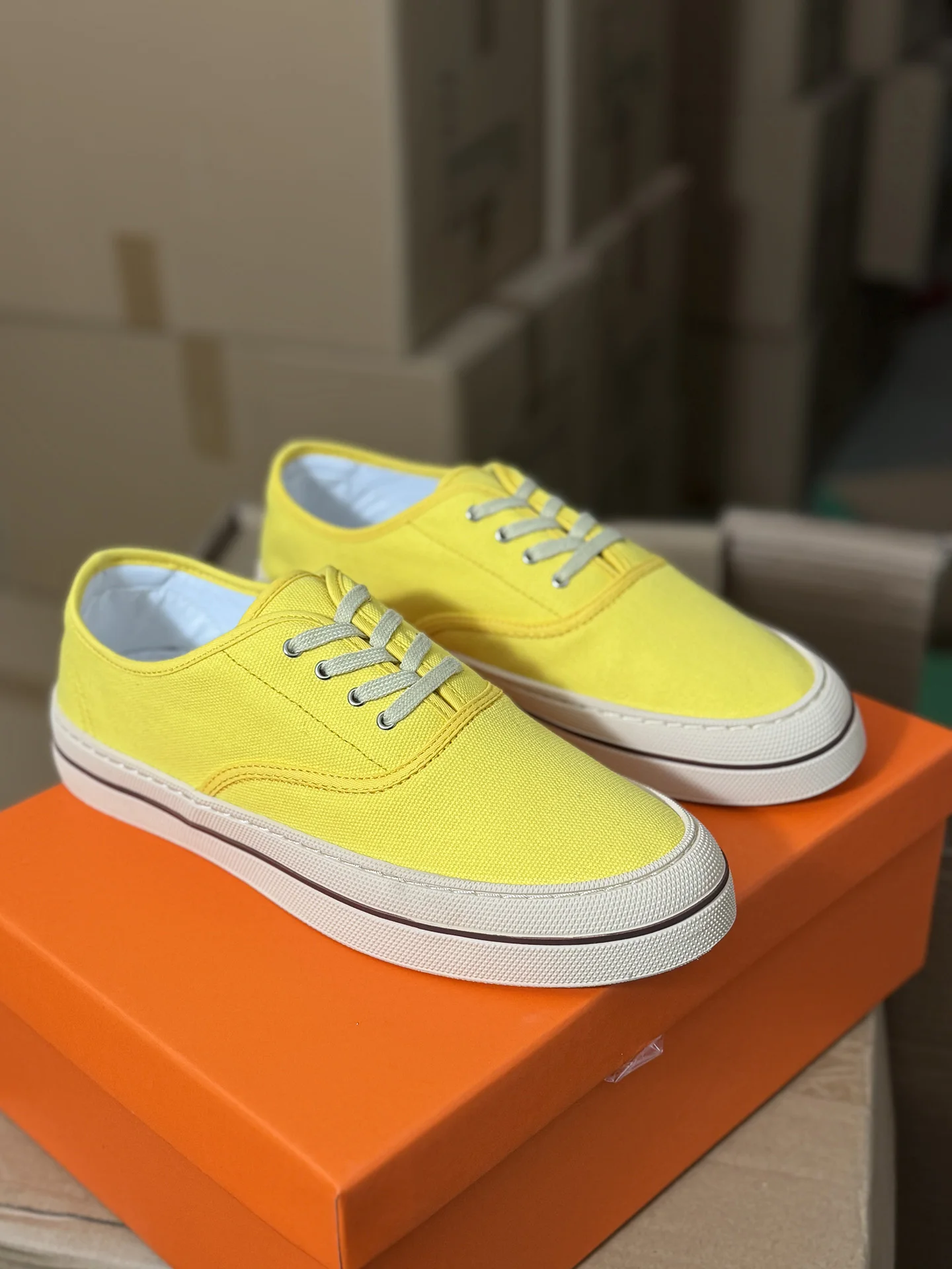 

Old Money Yellow Canvas Shoes Men Women Thick Sole Low Top Sneakers Breathable Genuine Leather Insole Handmade Vulcanized Shoes
