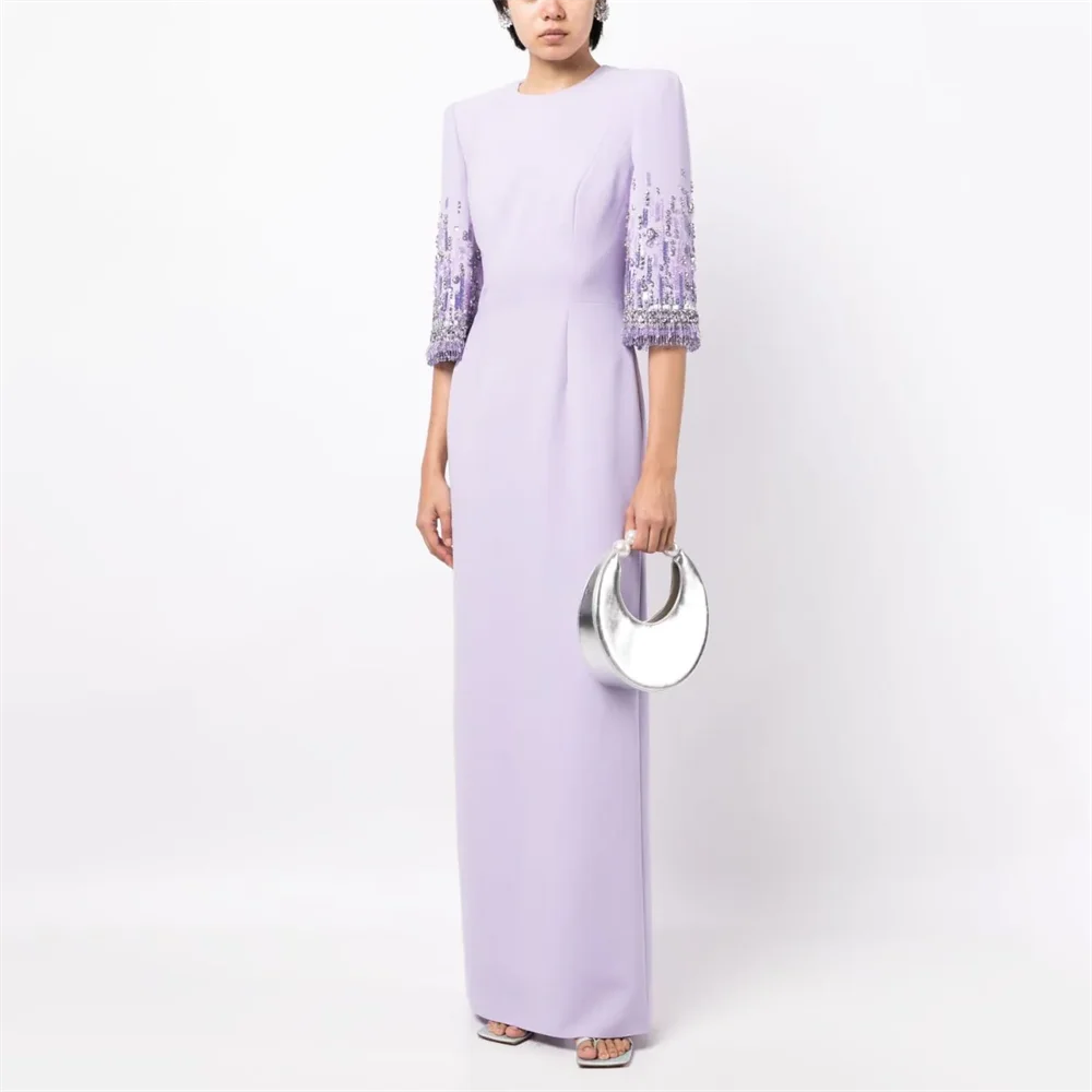 2024 Long Elegant Satin O Neck Mother of the Bride Dresses Floor-Length Wedding Guest Party Women Evening Dress Major Beading