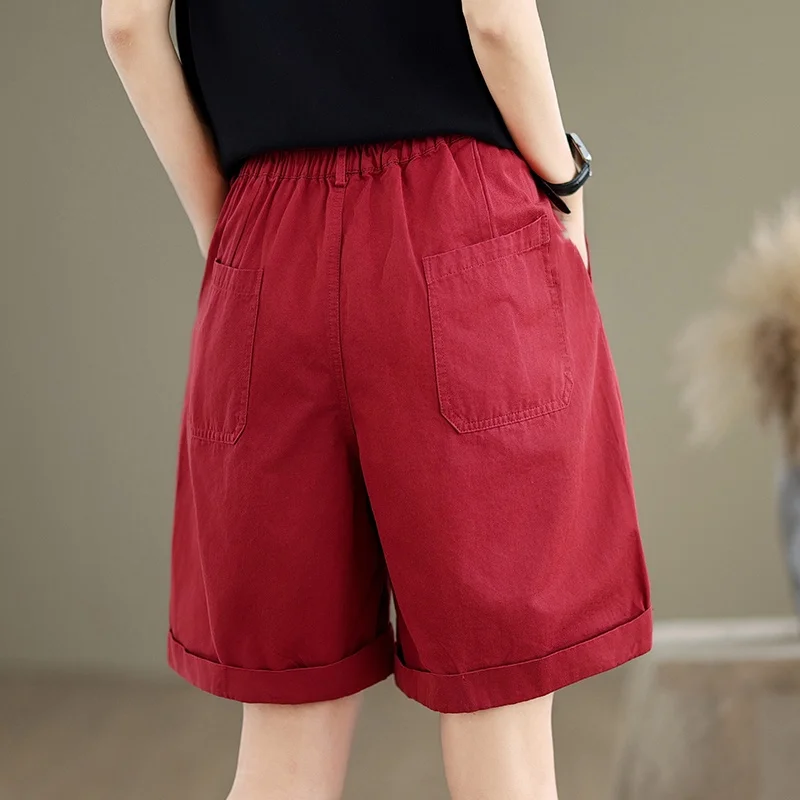 Summer New Sle Korean Waed Cotton orts Women Elastic Waist Simple Faion Five-Quarter Casual Pants Versatile