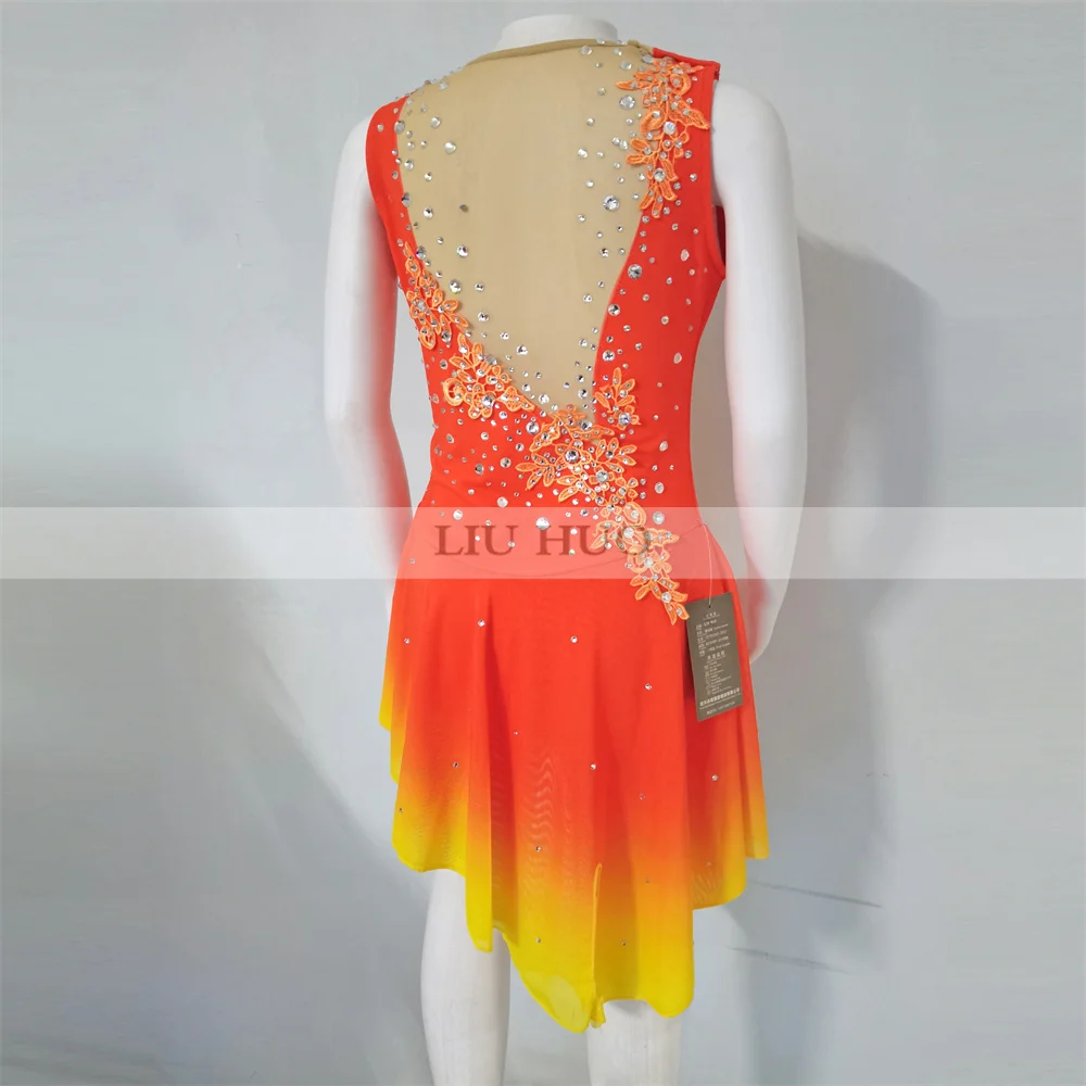 orange ice skating dress LIUHUO Ice Figure Skating Dress Women Aldult Girl Customize Costume  Performance Competition Dance Teens Orange Sleeveless Child
