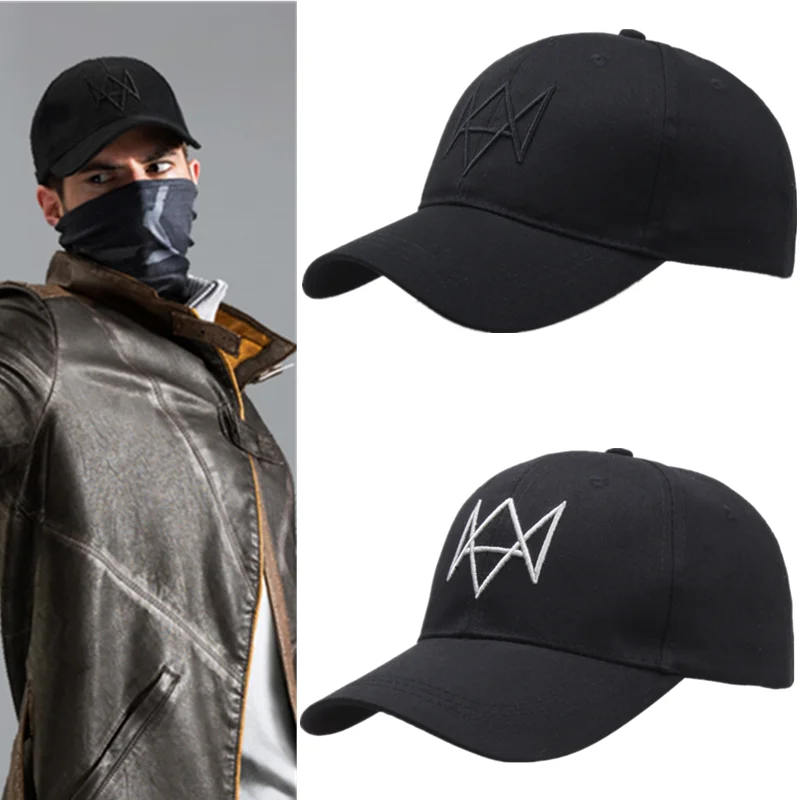 Game Watch Dogs Baseball Cap Cosplay 3D Bone Embroidery Adjustable Cotton Sun Hat Unisex Outdoor Sports Costume Prop Accessories