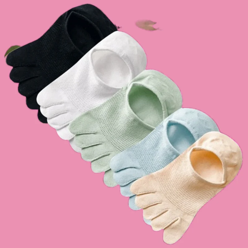 5/10 Pairs Fashion Sweat-absorbent Shallow Mouth Invisible Split-toe Socks Boat Socks Summer Thin Cotton Socks Five-toe Socks