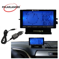 5in1 Digital Car Thermometer Blue Backlight Car Compass Inside Outside Temperture Meter Clock Calendar