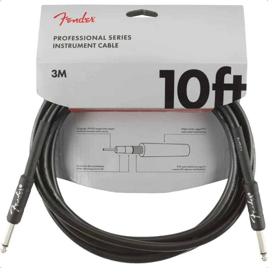 Cable de guitarra para instrumentos de la serie Profional, accesorios de guitarra de 10 pies, listo para escenario con diseño antiabajo, color negro