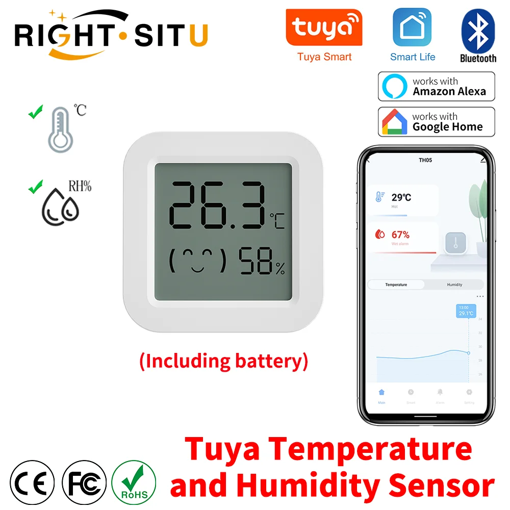 Tuya Temperature Humidity Sensor Mini LCD Display Compatible with Bluetooth APP Remote Control Thermometer Hygrometer