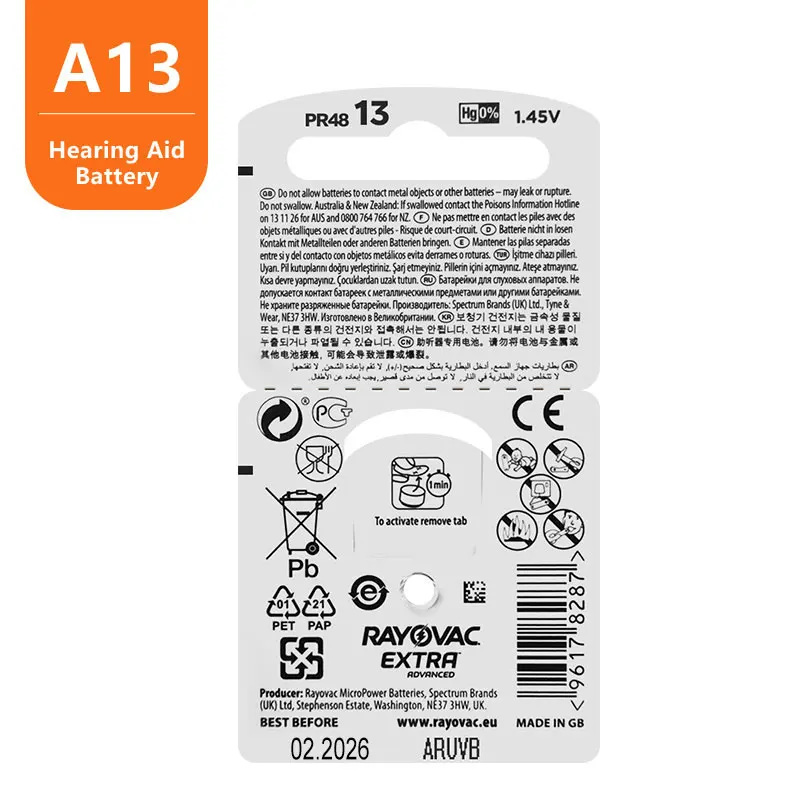 Mini Hearing Aids Battery A13 PR48 High Performance RAYOVAC PEAK Zinc Air Batteries For Hearing Aids Listen Device Dropshipping