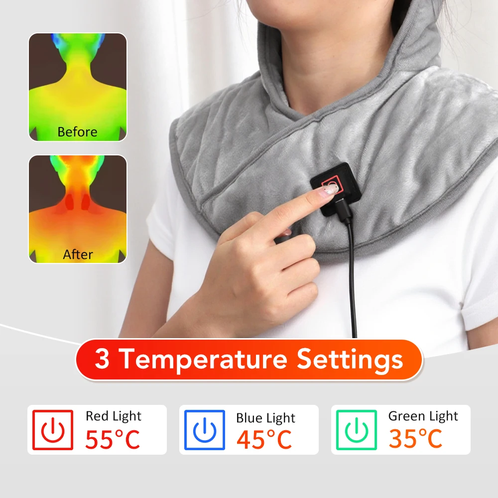 

USB Heated Back Wrap Electric Heating Shoulder Neck Pad 3 Heat Level Soft Hot Compress Back Shawl Neck Shoulder Fast Heated Pad