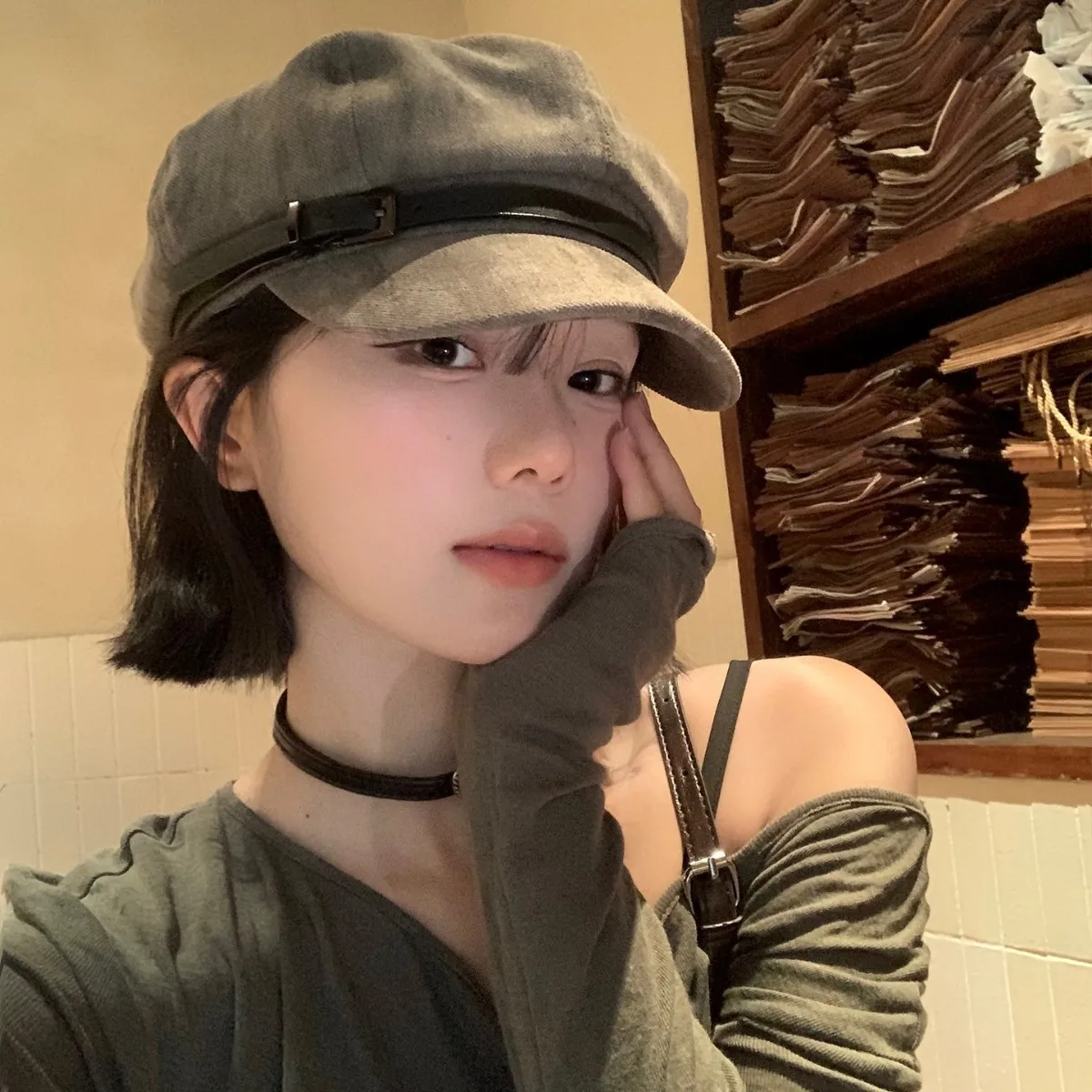 Retro Buckle Suede Beret, Women Artistic All-match Cloud Painter Hat, Large Head Circumference Face Slim Cap