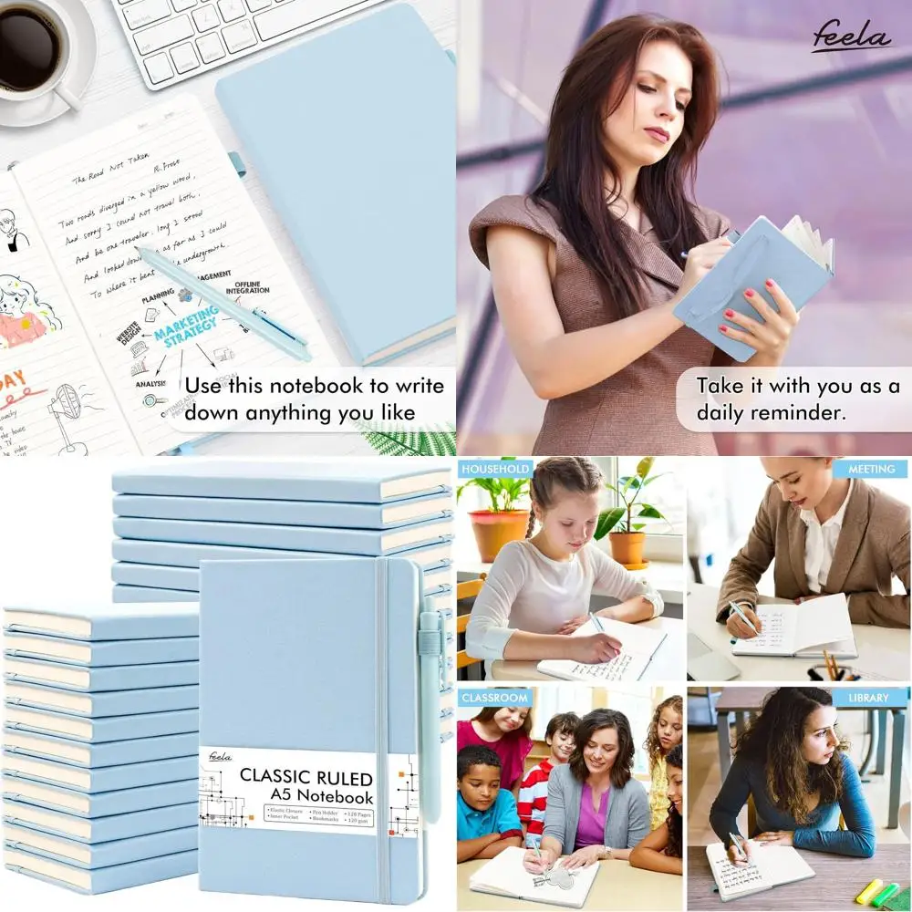 

Набор журналов формата А5 на подкладке с 24 ручками, блокноты в твердом переплете для работы и бизнеса, голубой, 120 GSM