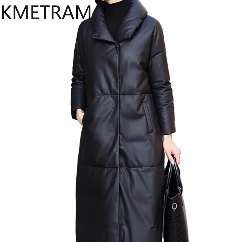 سترة KMETRAM من جلد الغنم الطبيعي الأصلي ملابس خارجية سوداء أنيقة لشتاء 2025 ملابس علوية طويلة للسيدات ملابس نسائية #1