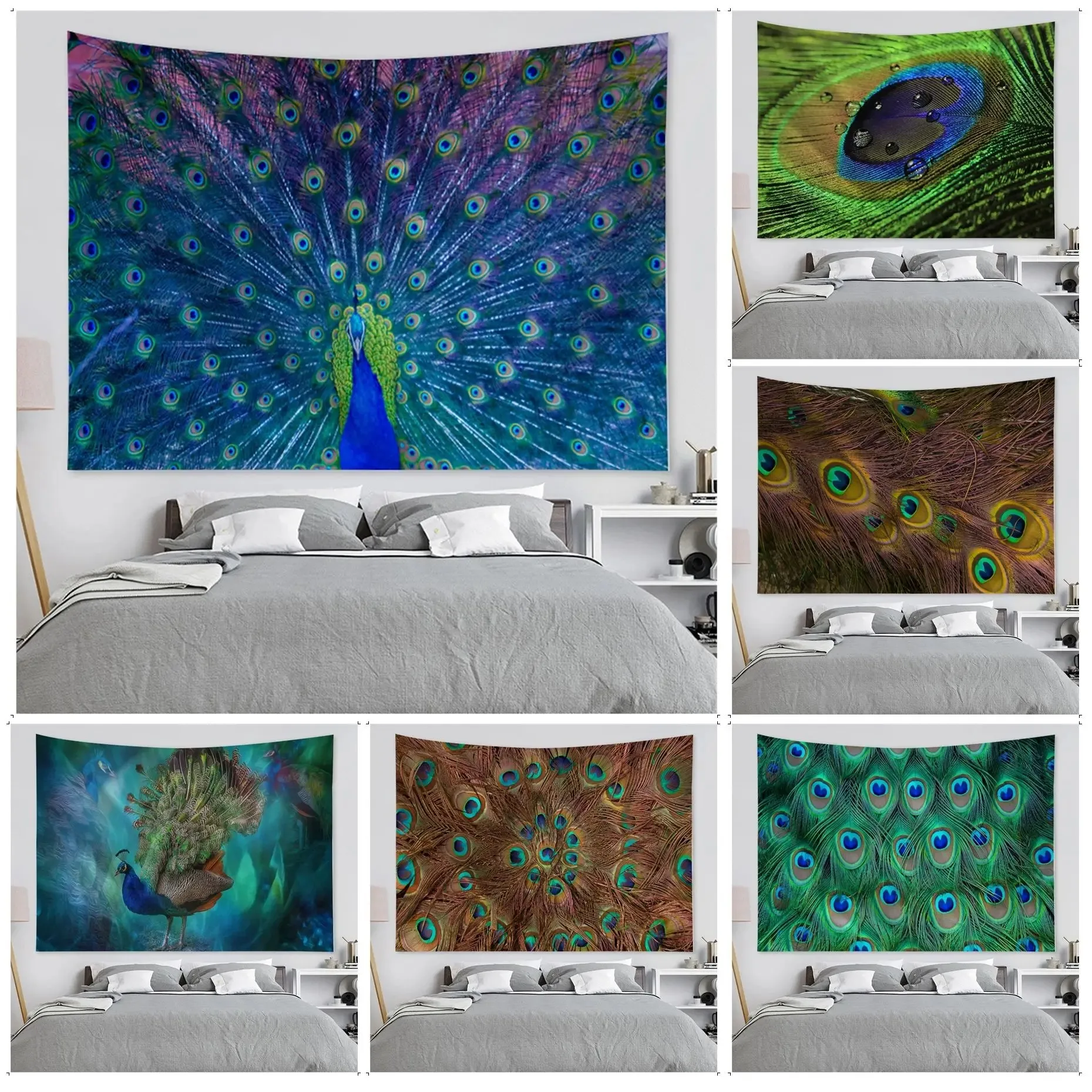 Office Living Room Tapestry Peacock Feather Print Tapestry Home Wall Decoration Tapestry