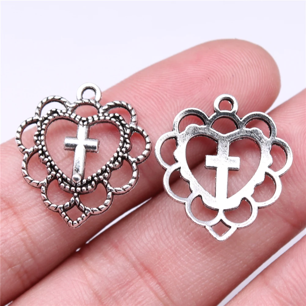 

Wholesale 150pcs/bag Charms Wholesale 22x20mm Heart Cross Charms Wholesale DIY Jewelry Findings Antique Silver Color Charms