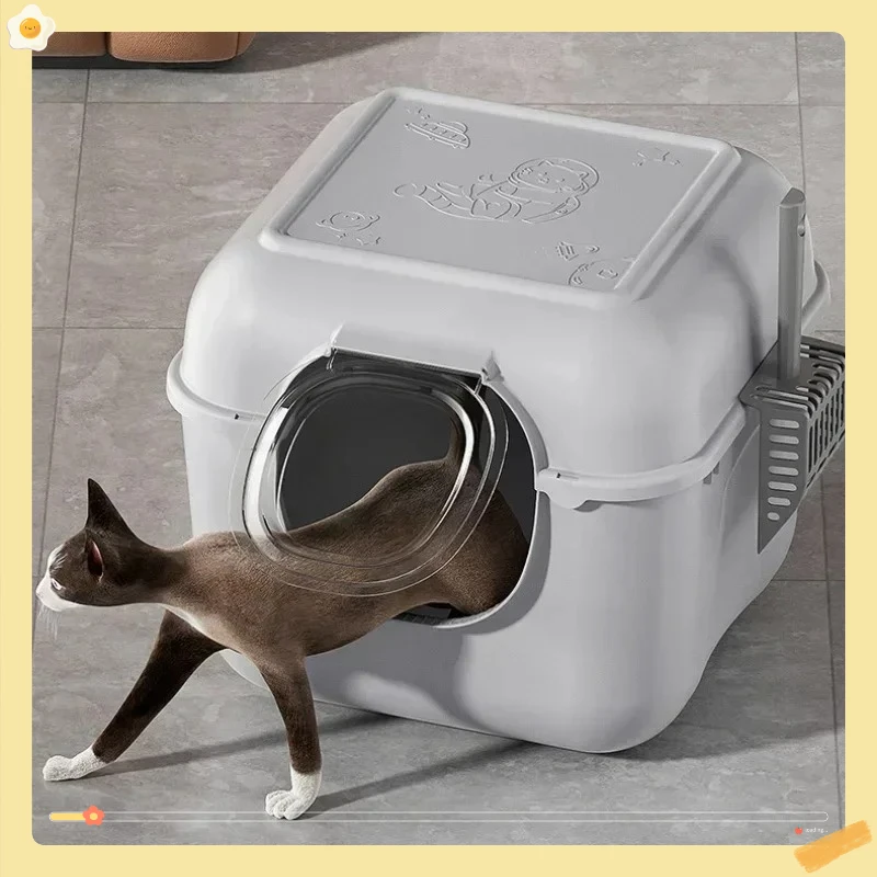 

Totally Closed Cat Litter Box Large Capacity Cat Bedpans Anti-Spill & Sand-Leakage Pet Toilet Plastic Cat Sandbox Sanitary Tray