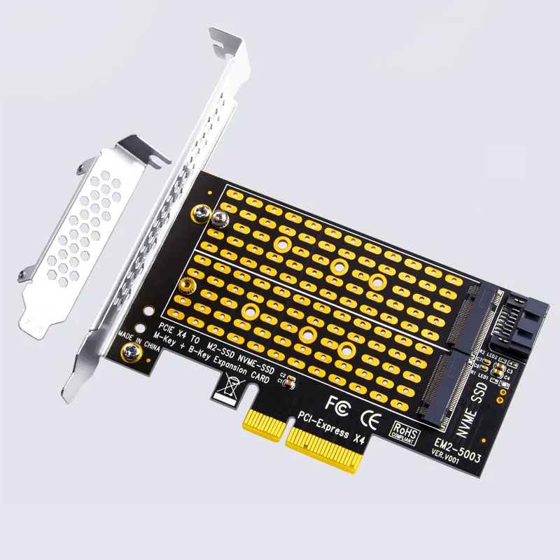 Adaptador PCIE a M2 SSD M.2 NVME M Key a PCI Express 4,0 X4 + M2 SATA B Key a SATA3.0 tarjeta elevadora para 2230 2242 2260 2280 M2 SSD