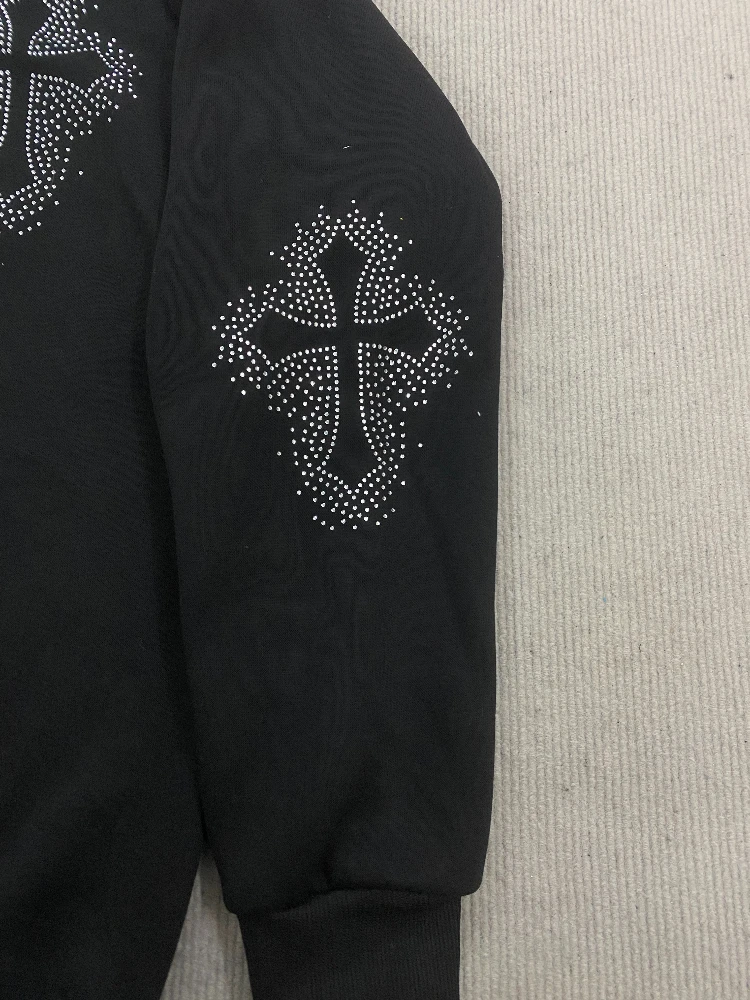 New Personalized Trendy Hot Diamond Printed Fashion Dark Style Zipper Hoodie Sweatshirt y2k