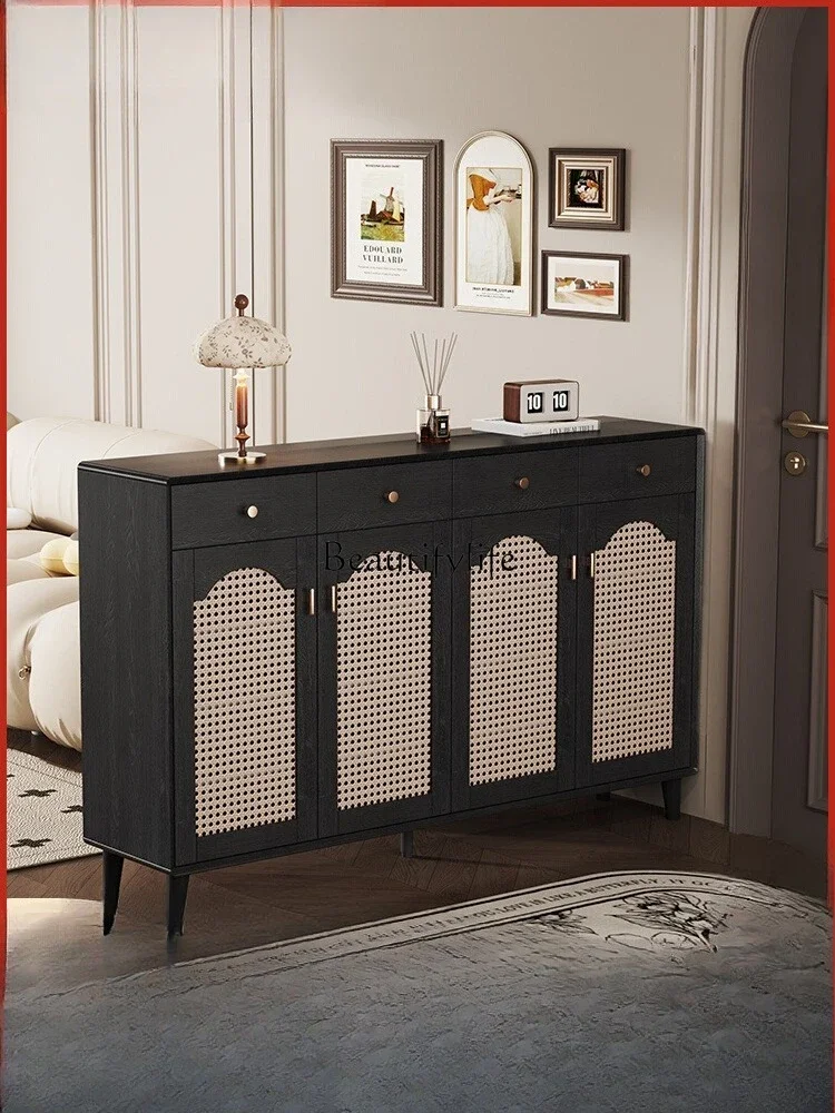 

yj7 Entryway Solid Wood Shoe Cabinet French Retro Style Home Use Integrated Wall-Mounted Hallway Cabinet