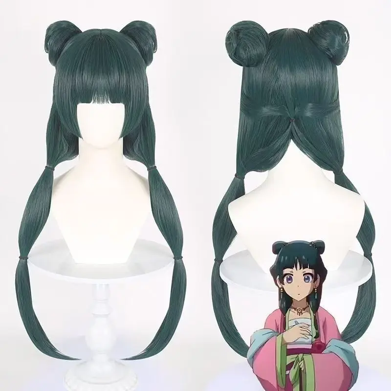 アポセカリー・ダイアリーズ-マオマオ-コスプレウィッグ-ダークグリーン-ダブルバンズ-ロングポニーテール-人工毛-ハロウィンパーティー-コミコン用