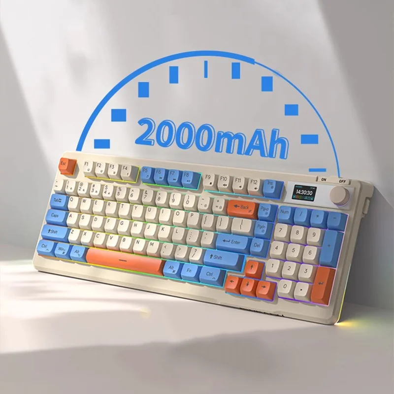 Imagem -06 - Teclado Mecânico sem Fio V98 Pro Bluetooth Retroiluminação Rgb com Tela Teclado para Jogos Três Modos 2000mah