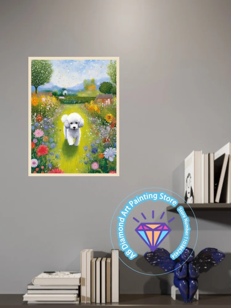 Poodle Pet Portrait AB Diamond Painting Kit Square Round Diamond 5D DIY Mosaic Handmade Art Adult Unique Gift Crafts Home Decor
