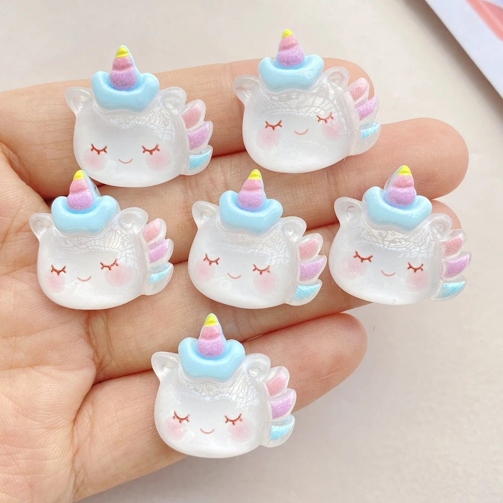10Pcs New Cute Resin Cartoon Unicorn, Rainbow Series Flat Back Scrapbooking DIY Jewelry Craft Decoration Accessories