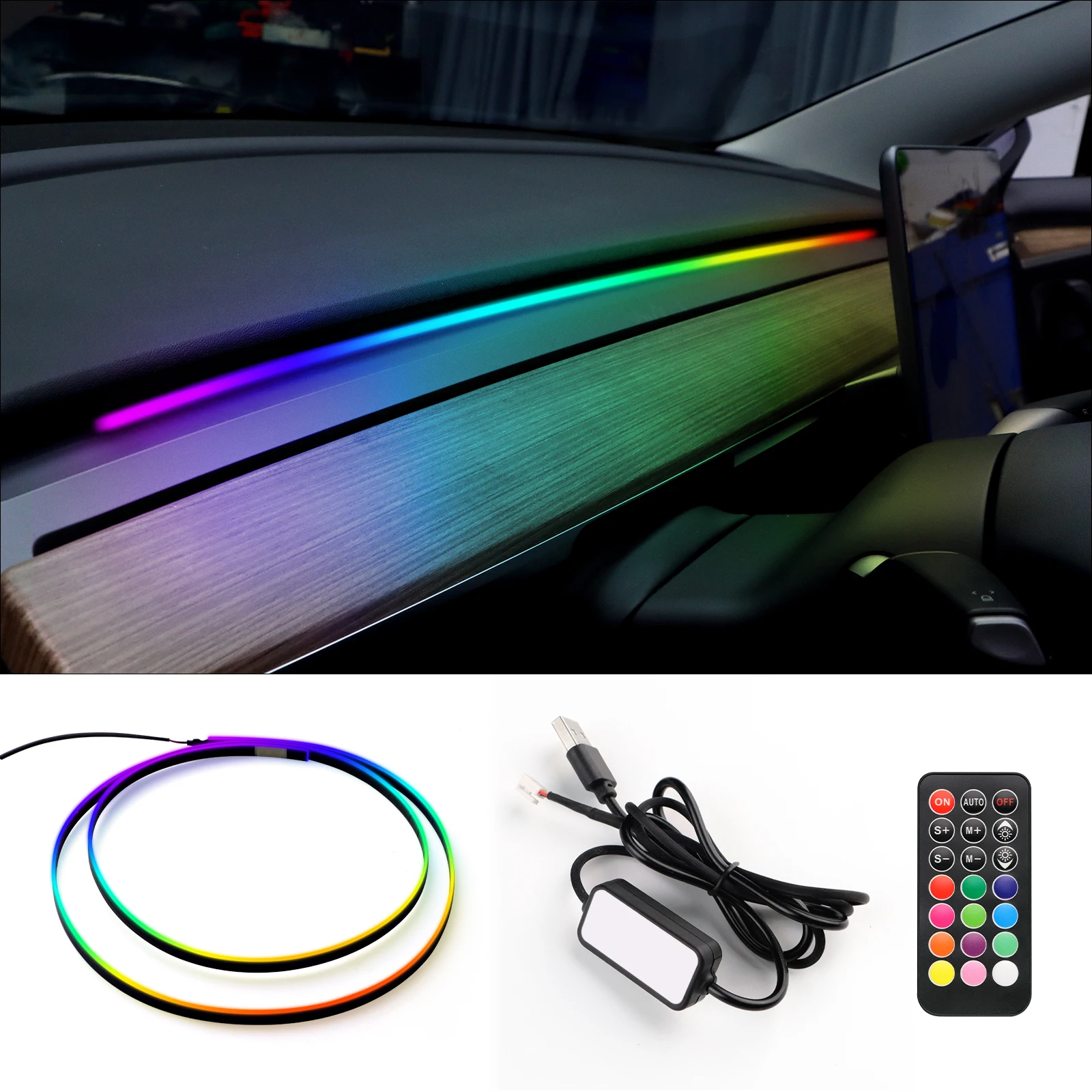 Luce di striscia ambientale a LED universale per auto per Tesla Model 3 Y S X LED interni RGB USB APP Control lampada per atmosfera sinfonia remota