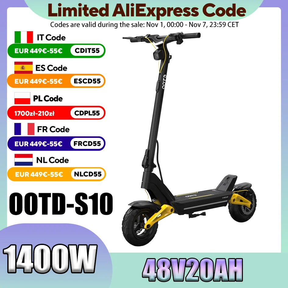 S10 E Scooter 1400W Motore 48V20AH Batteria Freni anteriori e posteriori Funzione Bluetooth Scooter Elettrico Pneumatici da 10 pollici E-Scooter