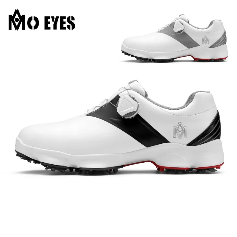 Men's golf shoes waterproof super fiber leather non slip detachable movable studs knobs laces