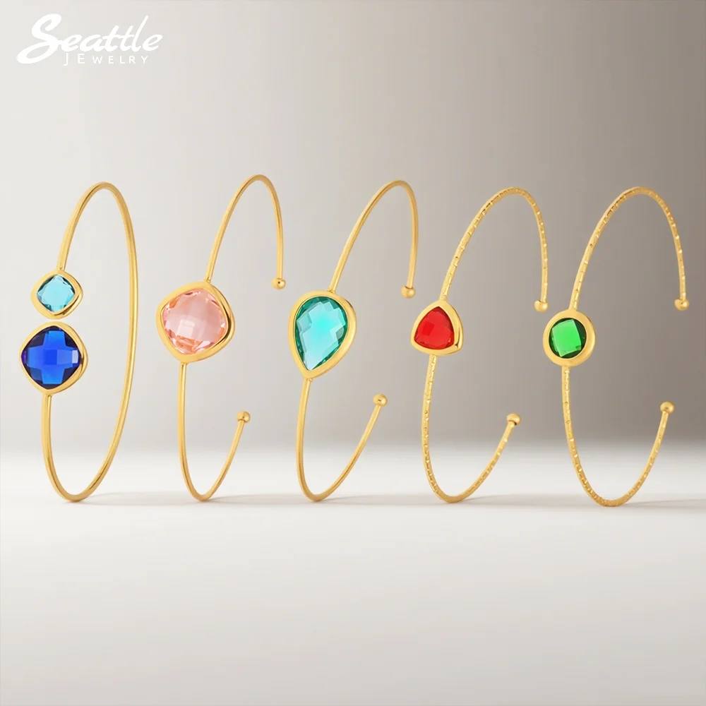 Colorful Glass Waterproof 18K Gold Plated Open Bangle Women's Multiple Styles 316 Stainless Steel Bracelet Female Luxury Jewelry