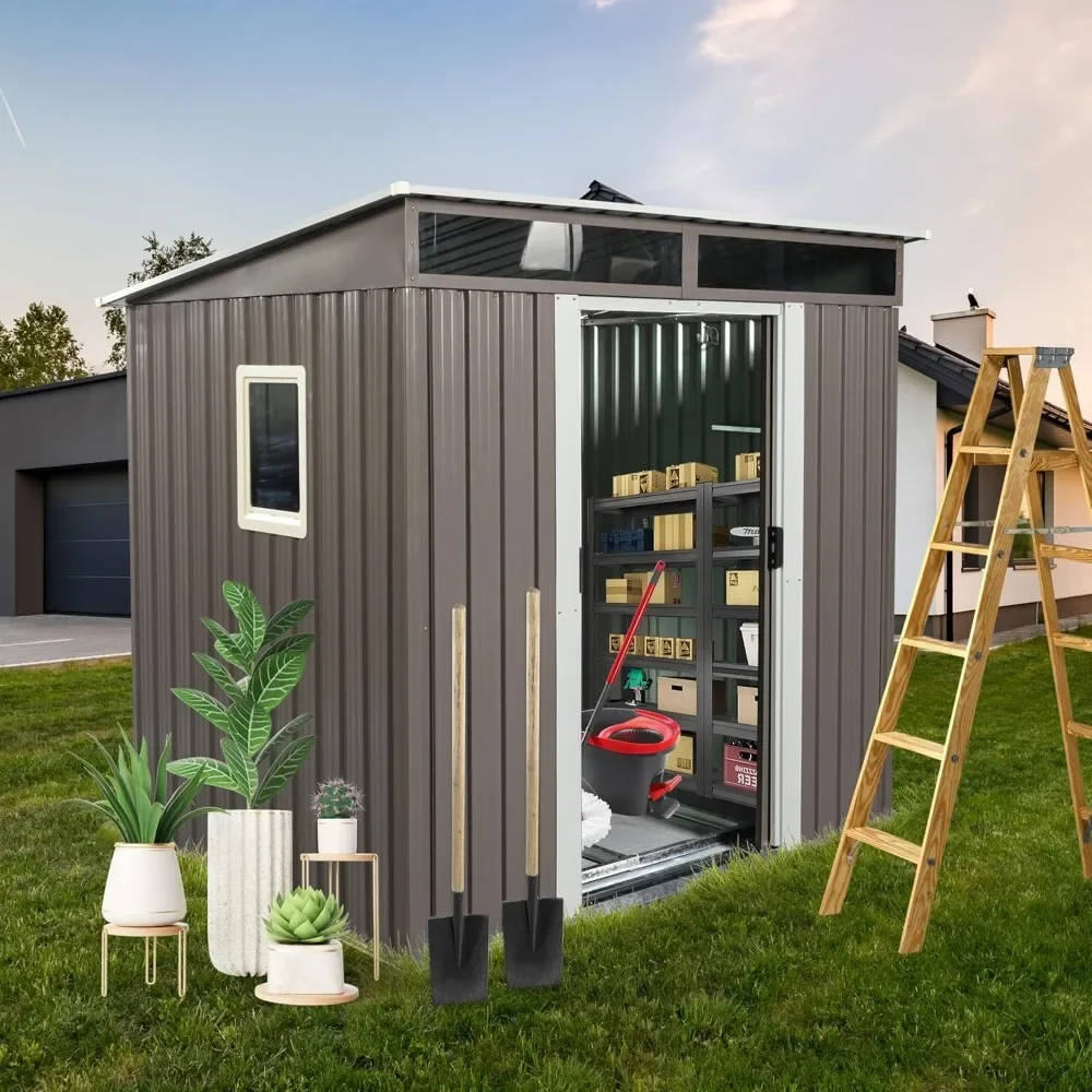 Storage Shed Outdoor Sheds Backyard Trash Cans(Gray) Patio Lawn Waterproof Metal Garden Sheds With Lockable Door Warehouse House