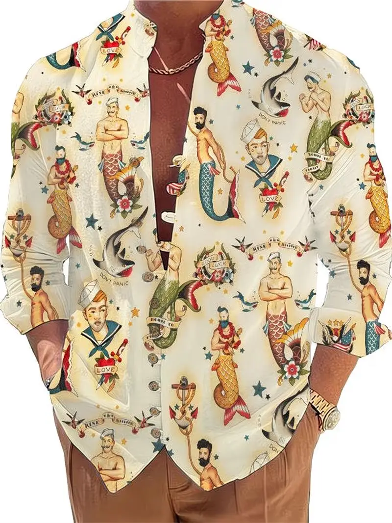 New men's Long Sleeved Shirt With Gold 3D Turtle Print technology, Fashionable pattern, Luxurious Shirt Style