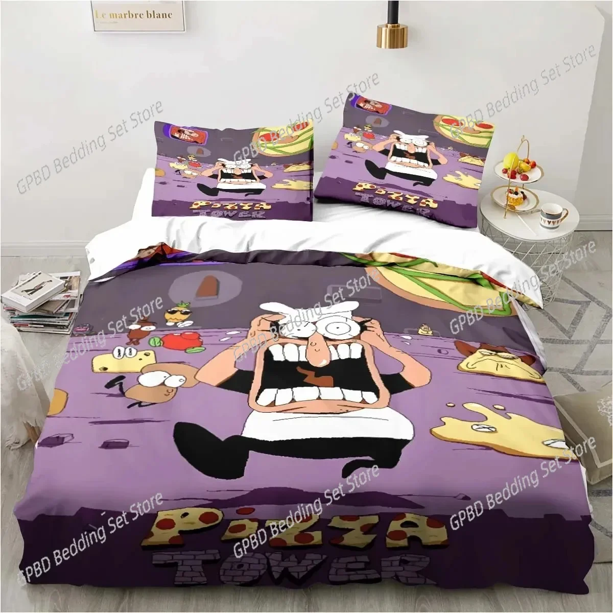 Pizza Tower Classic Pixel Style Bedding Set,Duvet Cover Bed Set Quilt Cover Pillowcase,King Queen Twin Size Boys Girls Adults