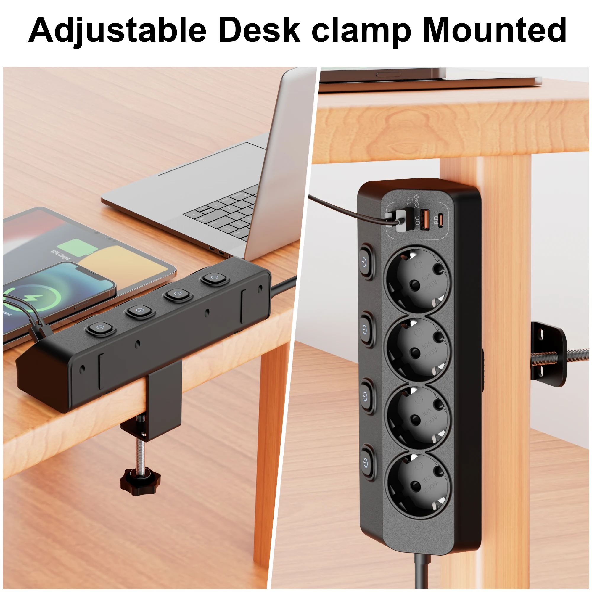 الاتحاد الأوروبي التيار المتناوب التوصيل قطاع الطاقة مفاتيح مستقلة متعددة الوظائف الثلاثي الثابتة المقبس القياسي الأوروبي مع منافذ 2USB-A 2USB-C