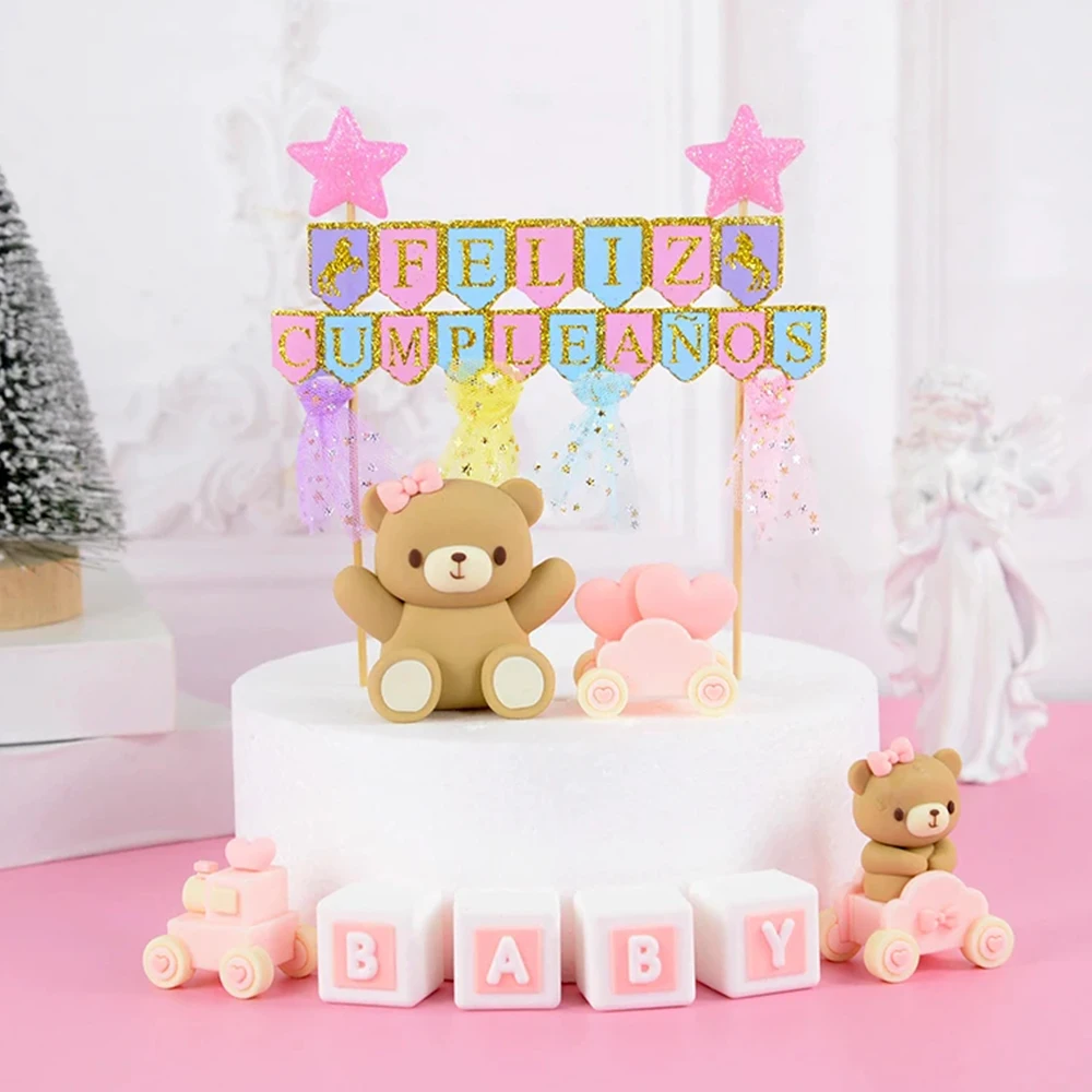 Niedliche Kleine Bären Tortendekoration Geburtstagsparty Blau Rosa Bären-Toppers Babyparty Tortendeko Zubehör – Detail 5