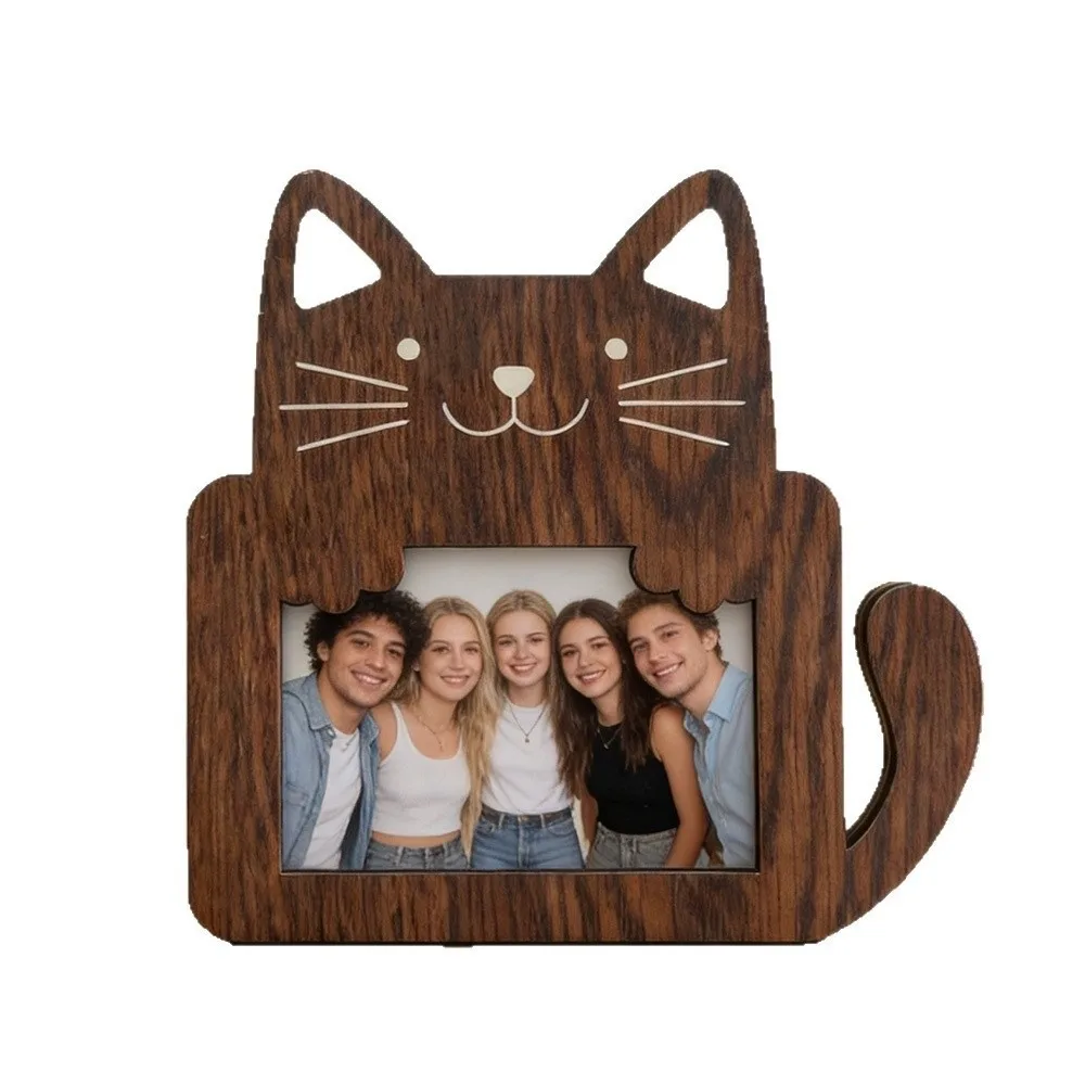 Animal Shaped Wooden Photo Frame Cat Bear Design Desktop Ornament Desktop Picture Frame Home Photo Display Photo Display Rack