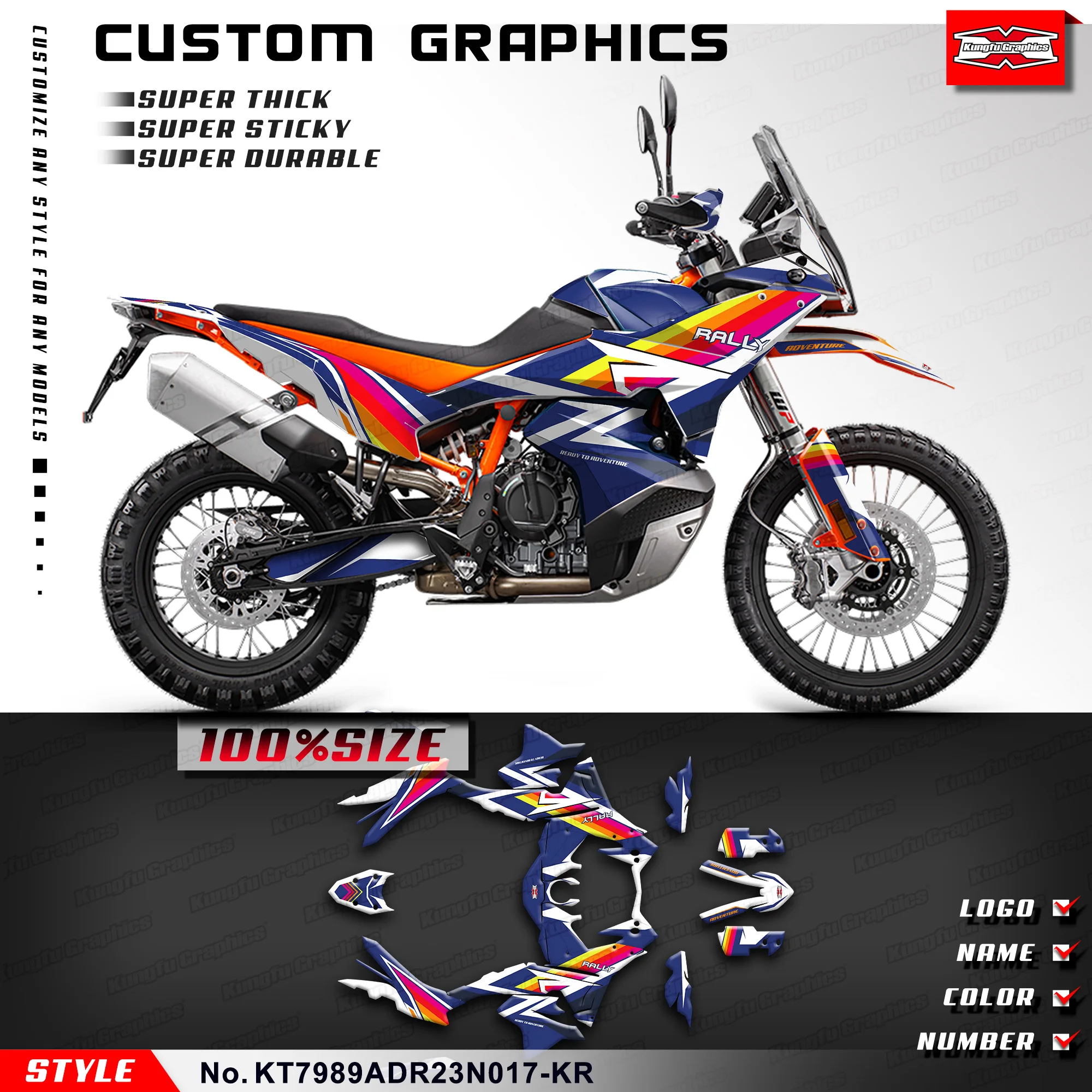 

KUNGFU GRAPHICS Stickers Set Motorcycle Decals for KTM 790 890 Adventure R ADV R 2023 2024, Protector, KT7989ADR23N017-KR