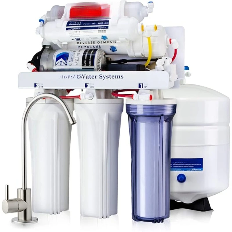 RCC7P-AK, NSF/ANSI 58 Certified, 6-Stage Reverse Osmosis System Under Sink with Alkaline Water Filter and Pump, pH+