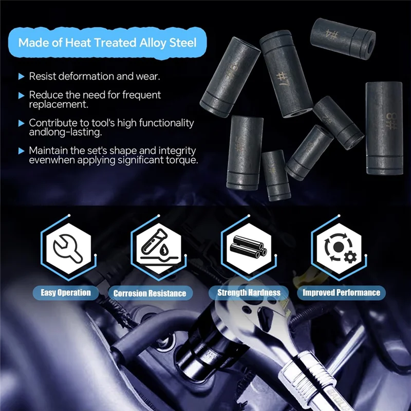 ABVA-70500 Tap Socket Set 8 Piece 8Pcs Tap Socket Set Faucet Repair And Maintenance For Areas Where T-Handles Not Fit