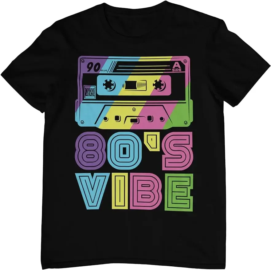 Nostalgia  80's Vibe Graffiti Cassette Adult T-shirt Music Inspired Retro Style Summer Short Sleeve Unisex Fashion clothing