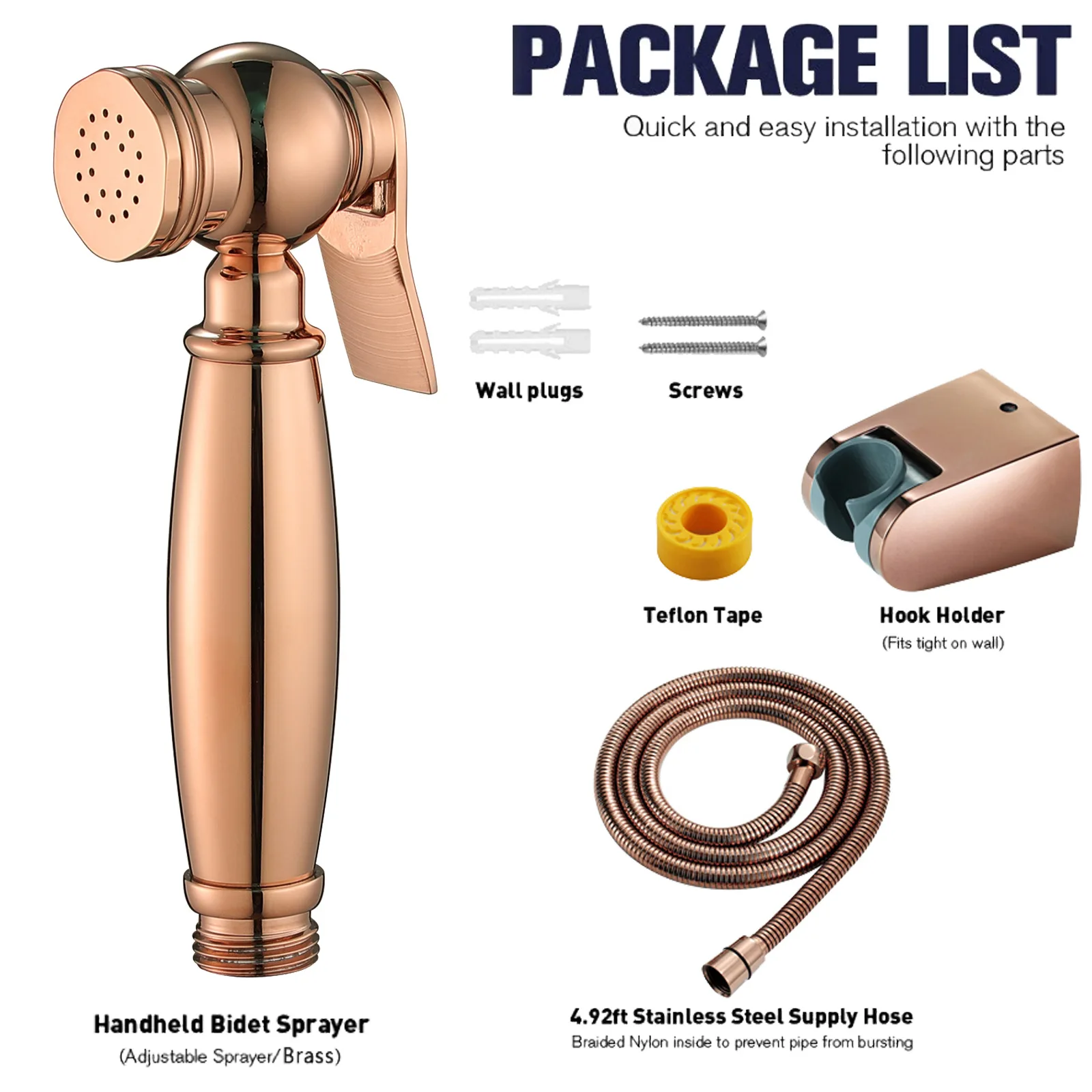 

High Quality Rose gold Brass Shower head set Handheld shower sprayer set Luxury Copper with holder 1.5m shower hose