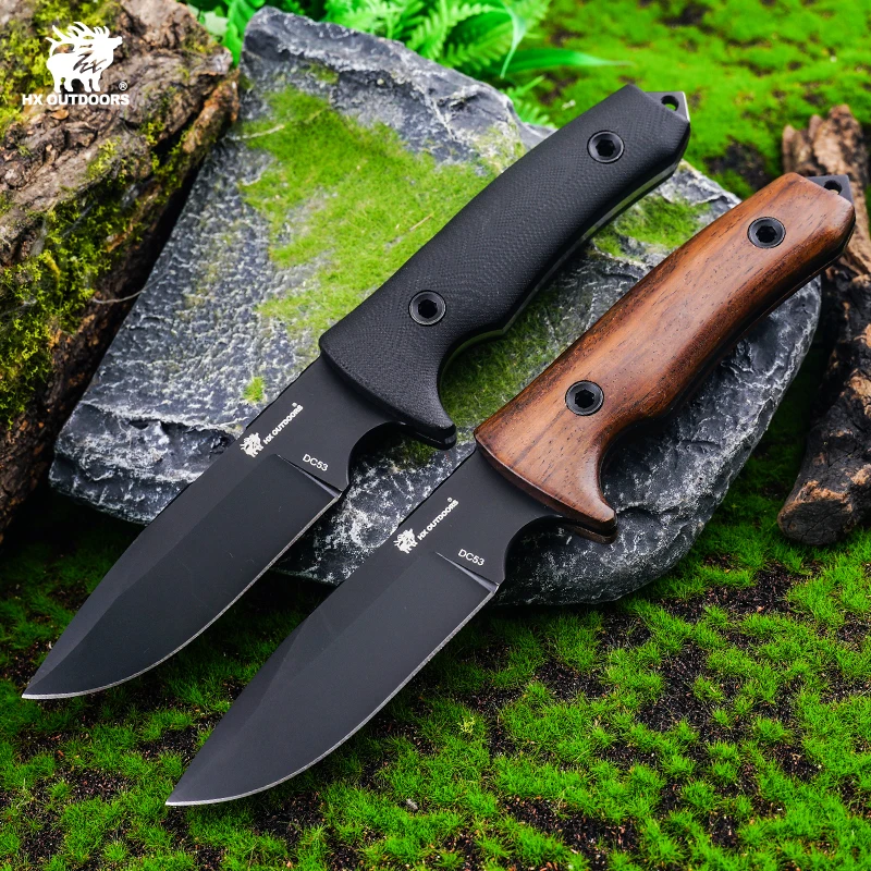 HX Outdoors DC53 Fulltang Tactical Knife ,Camping Hunting Knife,Survival Premium Knife ,62hrc Balde G10/Wood Handle Dropshipping